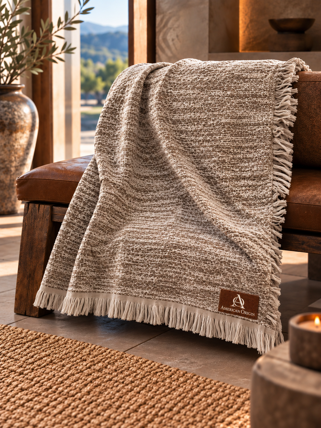 Sonoma Signature Heavy Throw with American Origin brown woven logo patch